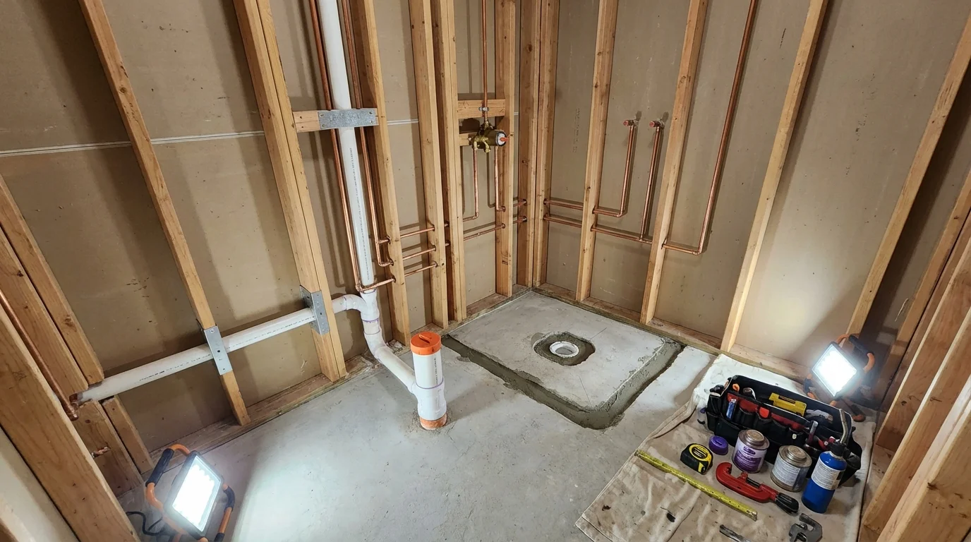 Bathroom rough-in plumbing during remodel by Johns Plumbing LLC in Hazel Crest