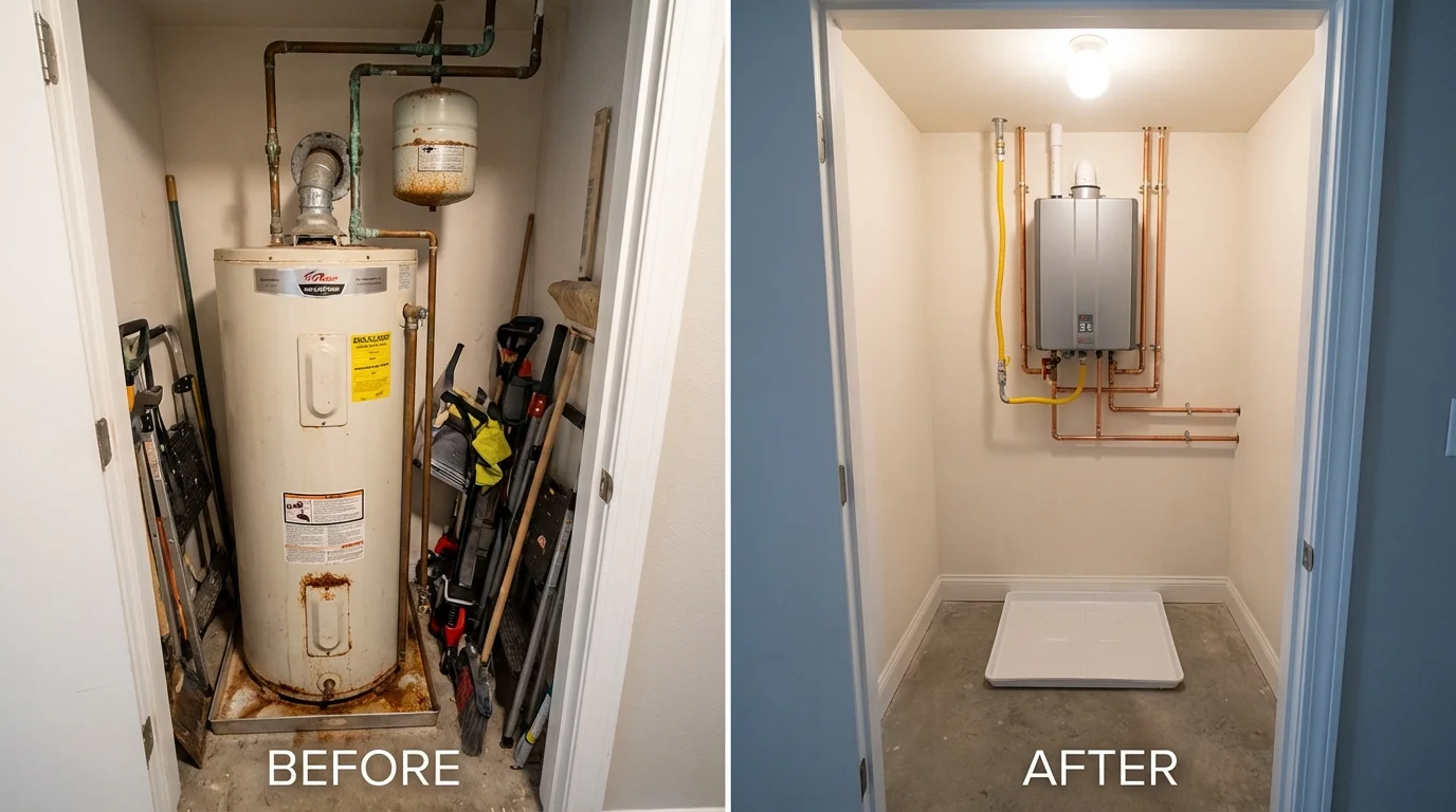 Tank water heater versus wall-mounted tankless unit comparison for Hazel Crest, IL homeowners
