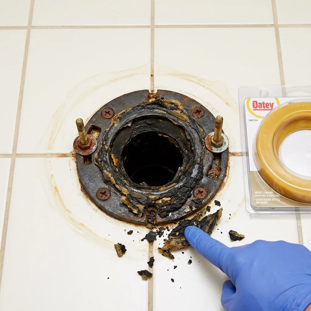 Failed wax ring showing water seepage at the base of a toilet in a Hazel Crest, IL home